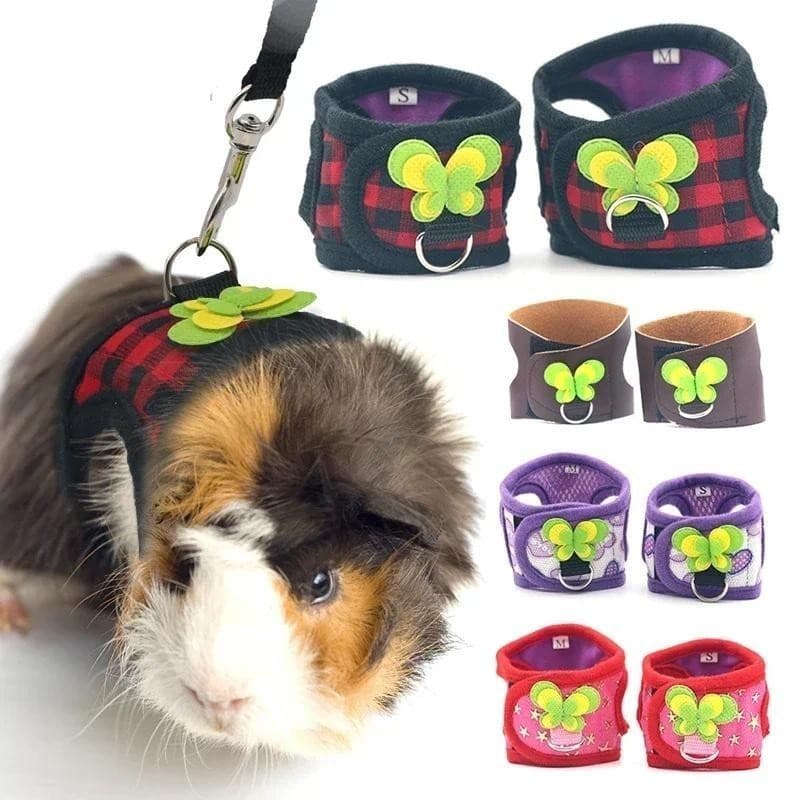 Small Pet Two-legged Chest Strap Outdoor Traction Rope Leash Clothes For Chinchilla Dutch Guinea Pig Breathable Denim Co