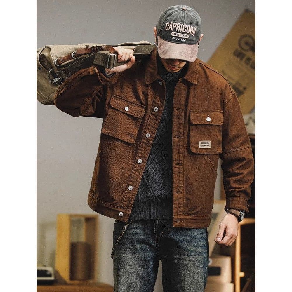 ❤Novidades❤ Jaqueta jeans retrô americana masculina outono Street Wear jaqueta Casual pesada masculina na moda rufião bo