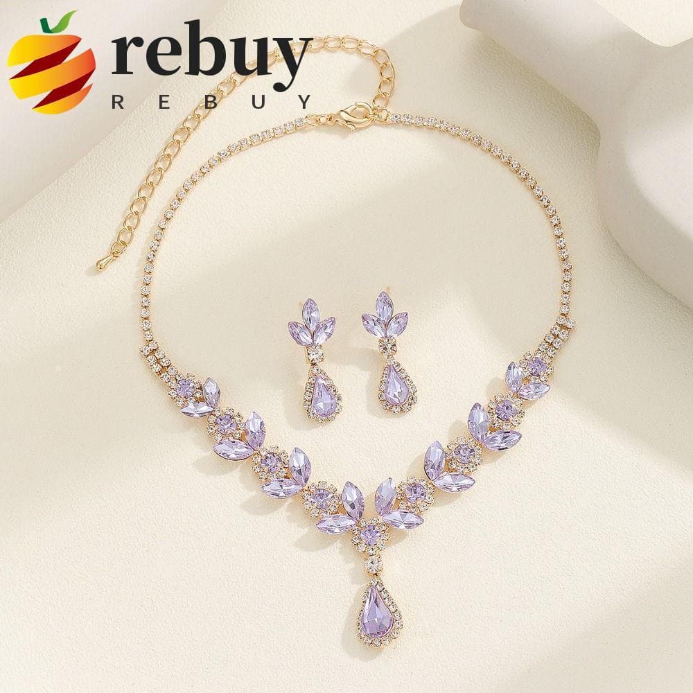 Conjunto de Joias de Cristal REBUY1, Brincos Brilhantes em Forma de Gota, Strass para Noivas, Colar Luxuoso e Exquisito