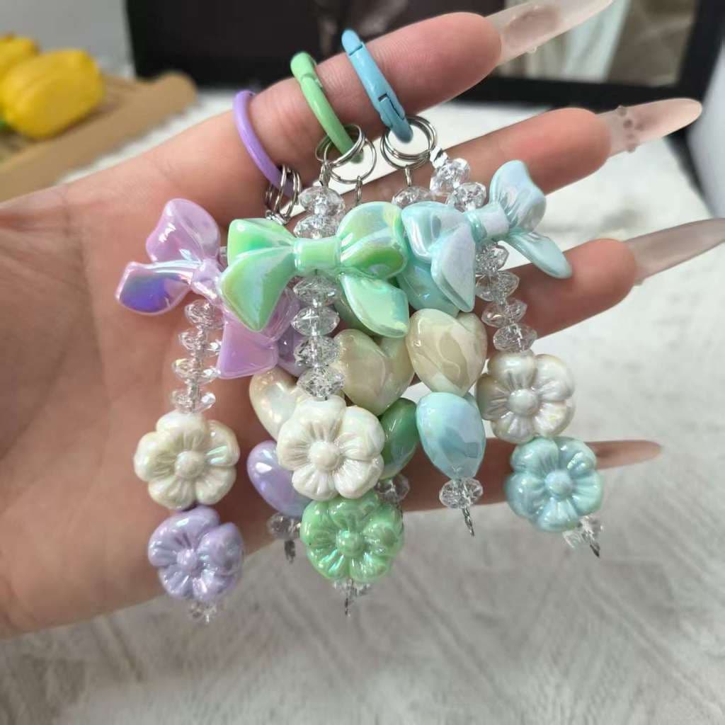 Flor arco frisado corrente do telefone móvel amor pingente All-Match chaveiro