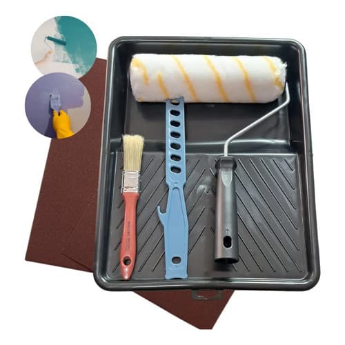 Kit Pintura Compel 5 Peças Sem Respingos – Rolo 23cm + Rolo 9cm + Pincel + Bandeja + Suporte