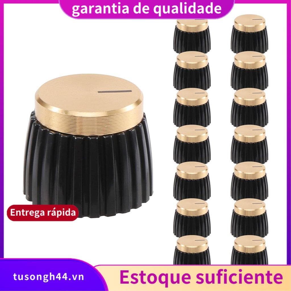 15 Pçs Amplificador De Guitarra Push on Fit Botões Preto Com Tampa De Alumínio Ouro Superior Se Encaixa 6Mm Diâmetro Pot