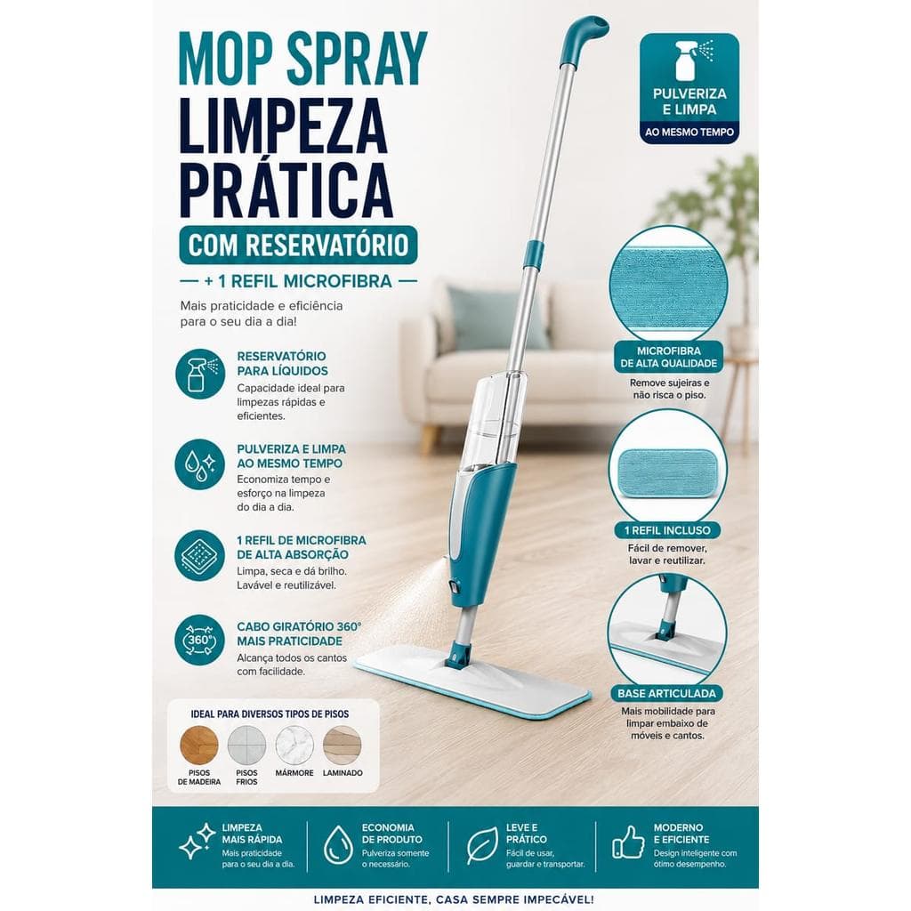 Mop Spray Limpeza Prática Com Reservatório + Refil