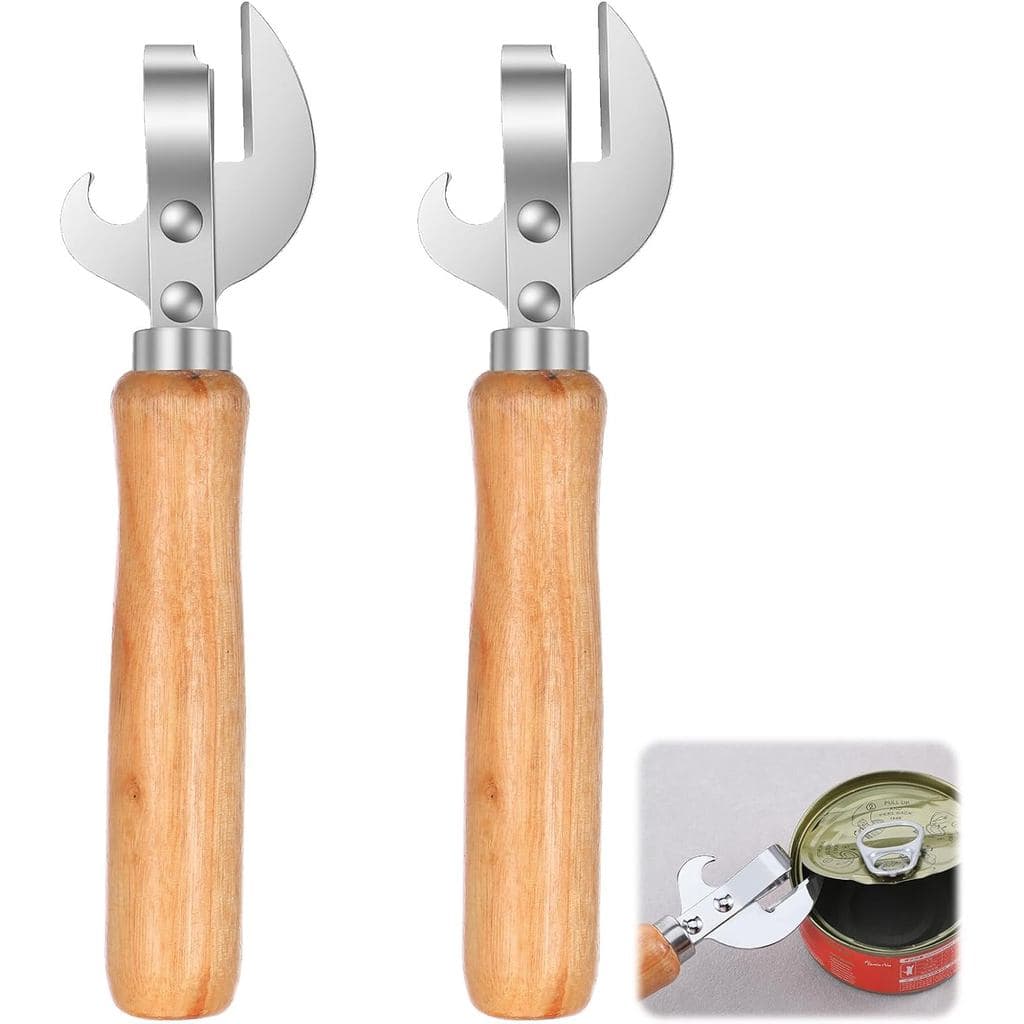 Abridor de Latas Japonês Manual, 2 Peças de Aço Inoxidável, Abridor de Latas Estilo Antigo com Cabo de Madeira, Abridore