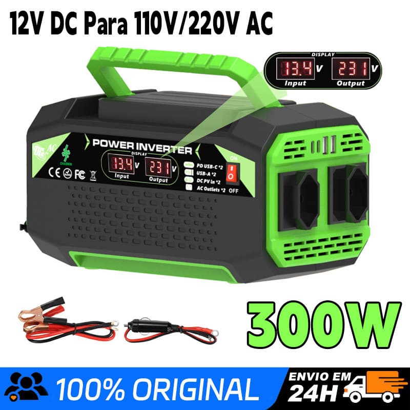 300W/500W Inversor De Carro De Onda Senoidal 12V DC Para 110V/220V AC Com 2 USB E 2 Tipos De Carregamento