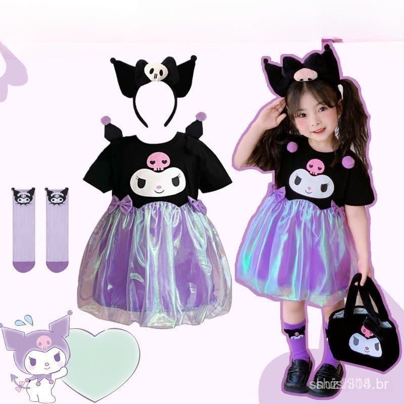 Vestido Para Meninas Kuromi De Verão Preto Tutu Princesa De Manga Curta