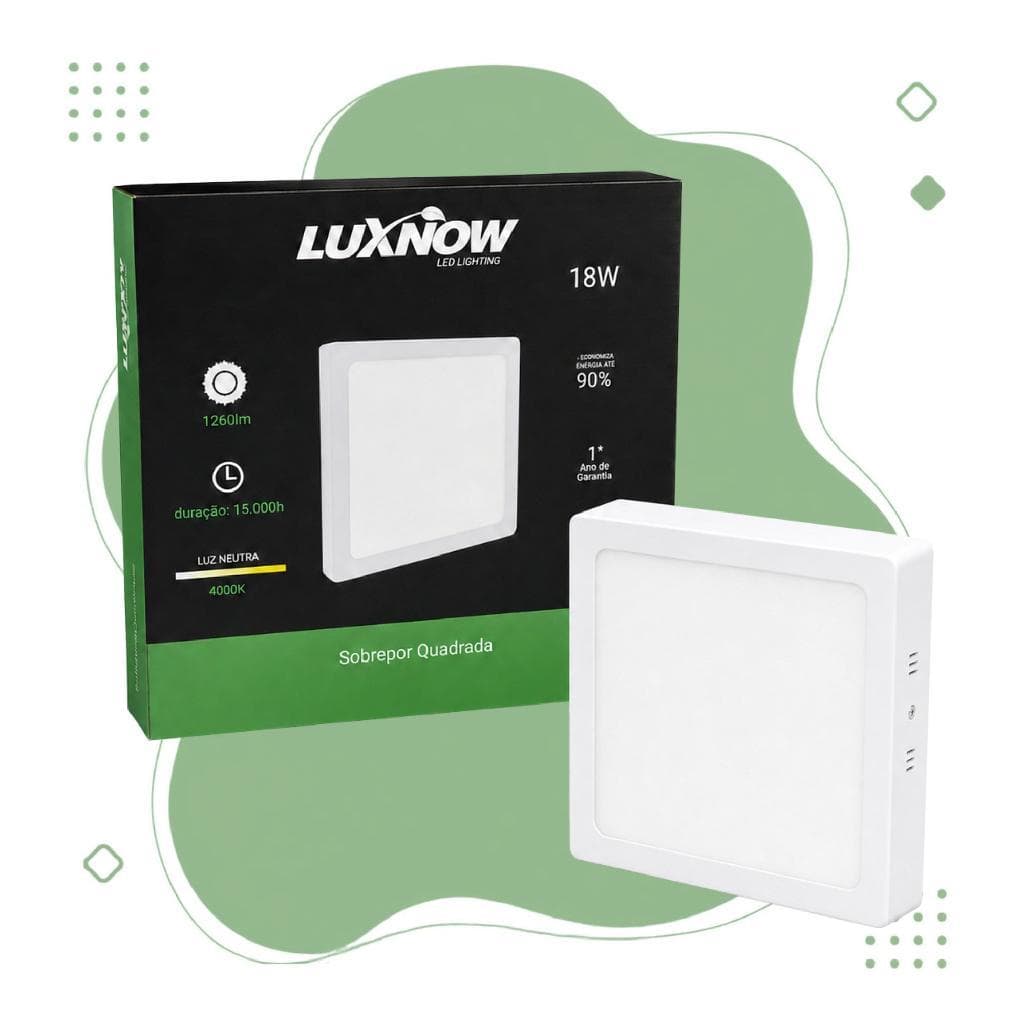 Painel Led Sob Quadrado 18W 4000K - Luxnow - 21cm x 21cm - Luz Neutra