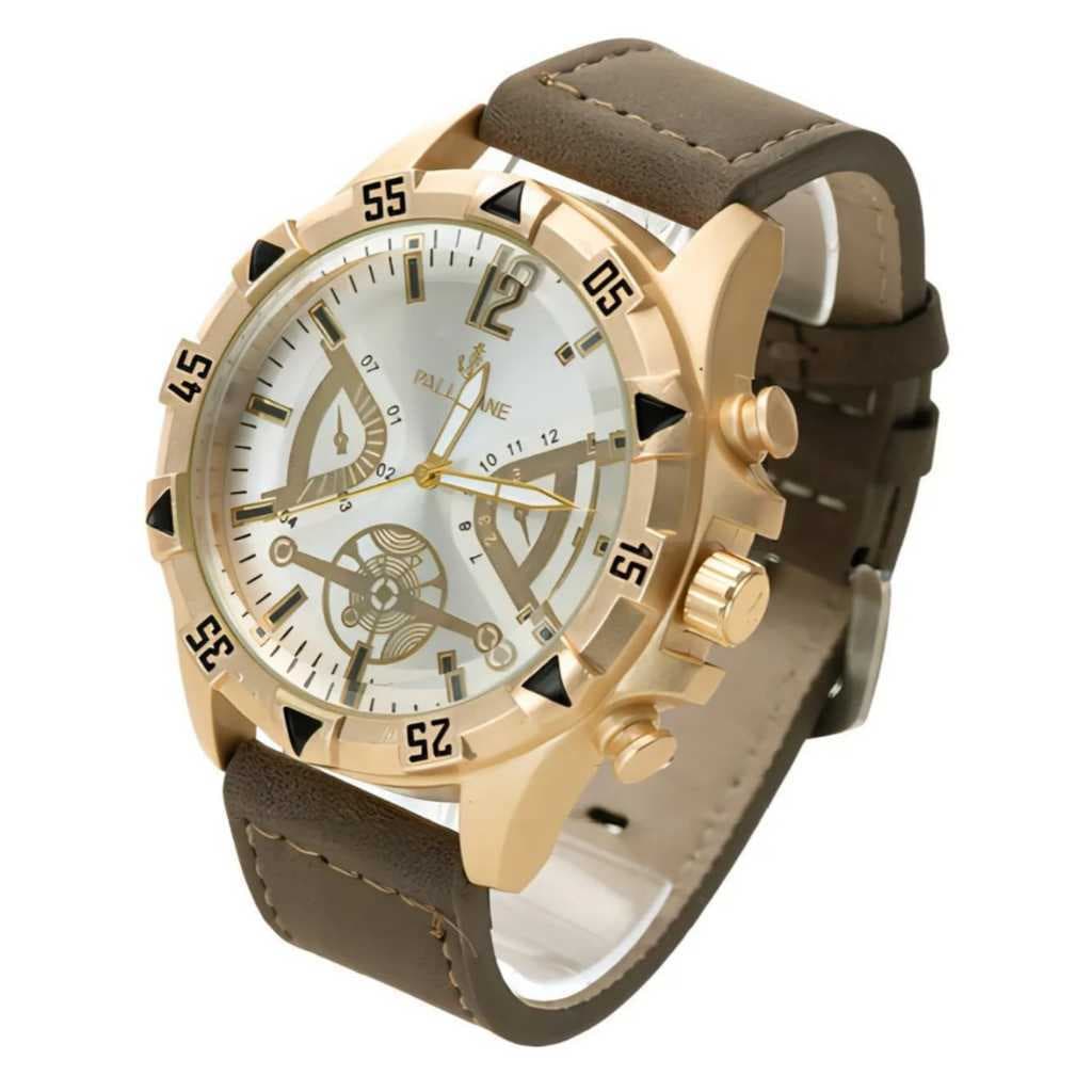 Pallyjane Relógio masculino com pulseira de couro à prova d'água elegante presente masculino de luxo