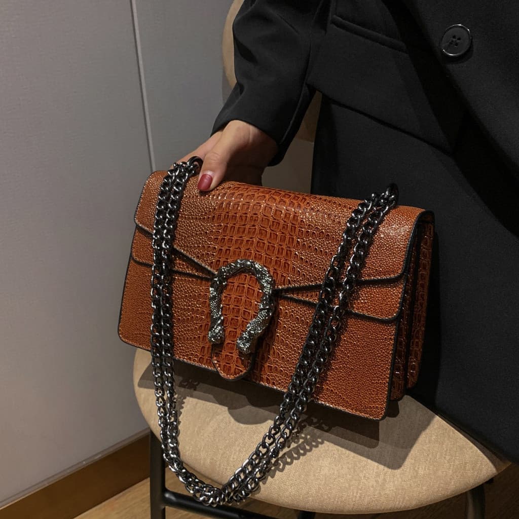 Bacchus bolsa padrão de crocodilo bolsa retrô feminina 2024 Popular corrente de textura de alta qualidade Diagonal de um