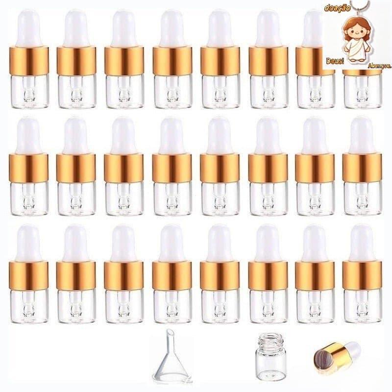 20/30/50 peças de frascos conta-gotas de vidro transparente vazios de 2ml, 3ml, 5ml com tampas douradas