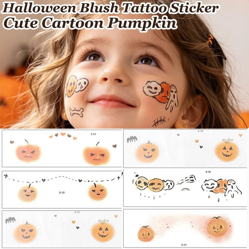20-5 Folhas De Adesivo De Tatuagem Facial De Halloween-Decalques De Abóbora De Desenho Animado-À Prova D'água , Descartá
