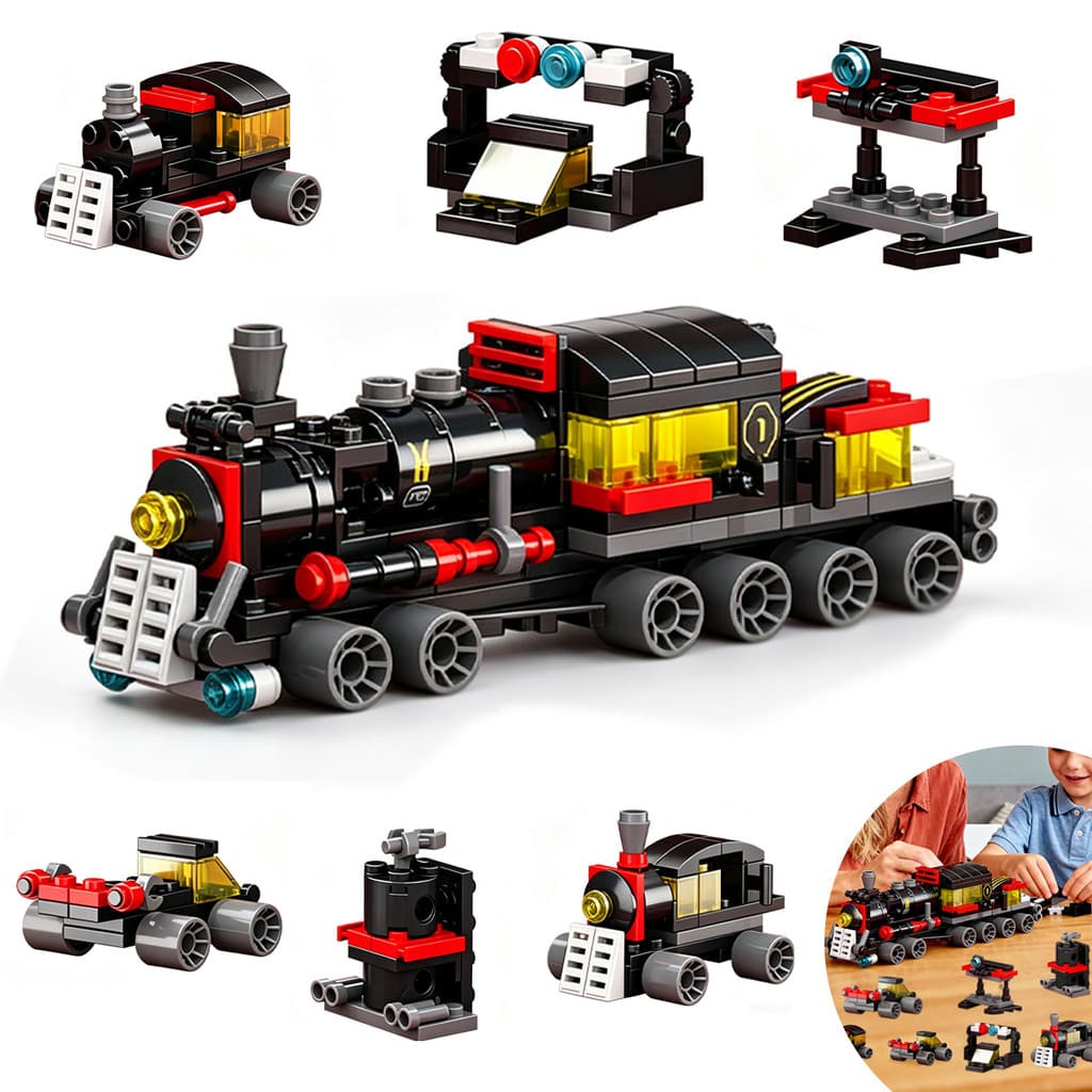 Blocos De Montar 6 Em 1 Trem A Vapor 118 Peças Brinquedo Educativo Criativo Locomotiva Montável Presente Menino
