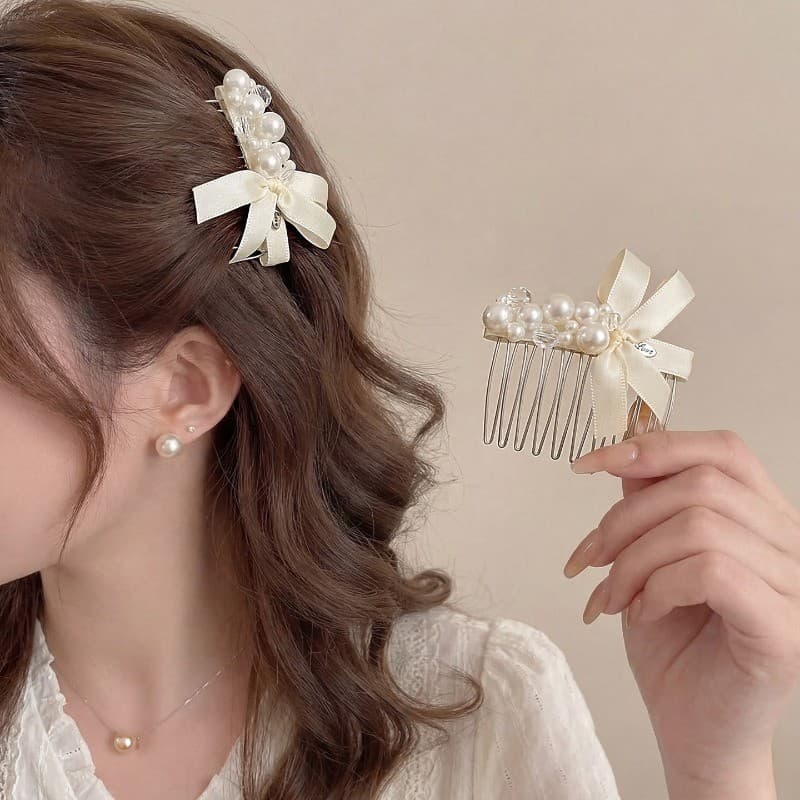 Pente De Cabelo Com Laço De Pérola Chique Para Meninas Estilo Princesa design De Alto E Fofo De Cabeça Baixo