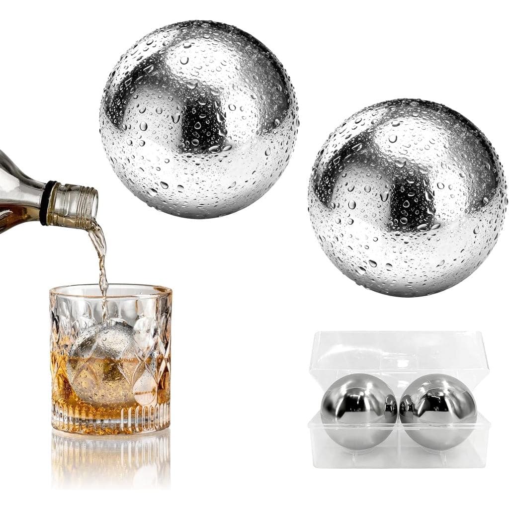 Conjunto de 2 Cubos de Gelo Reutilizáveis de Aço Inoxidável, Bolas de Resfriamento para Whisky XL 55mm, Pedras de Resfri