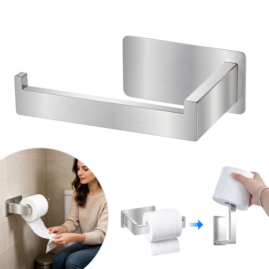 Porta Papel Higiênico Inox Adesivo Sem Furos Papeleira de Parede para Banheiro Fixação Forte Resistente e Durável