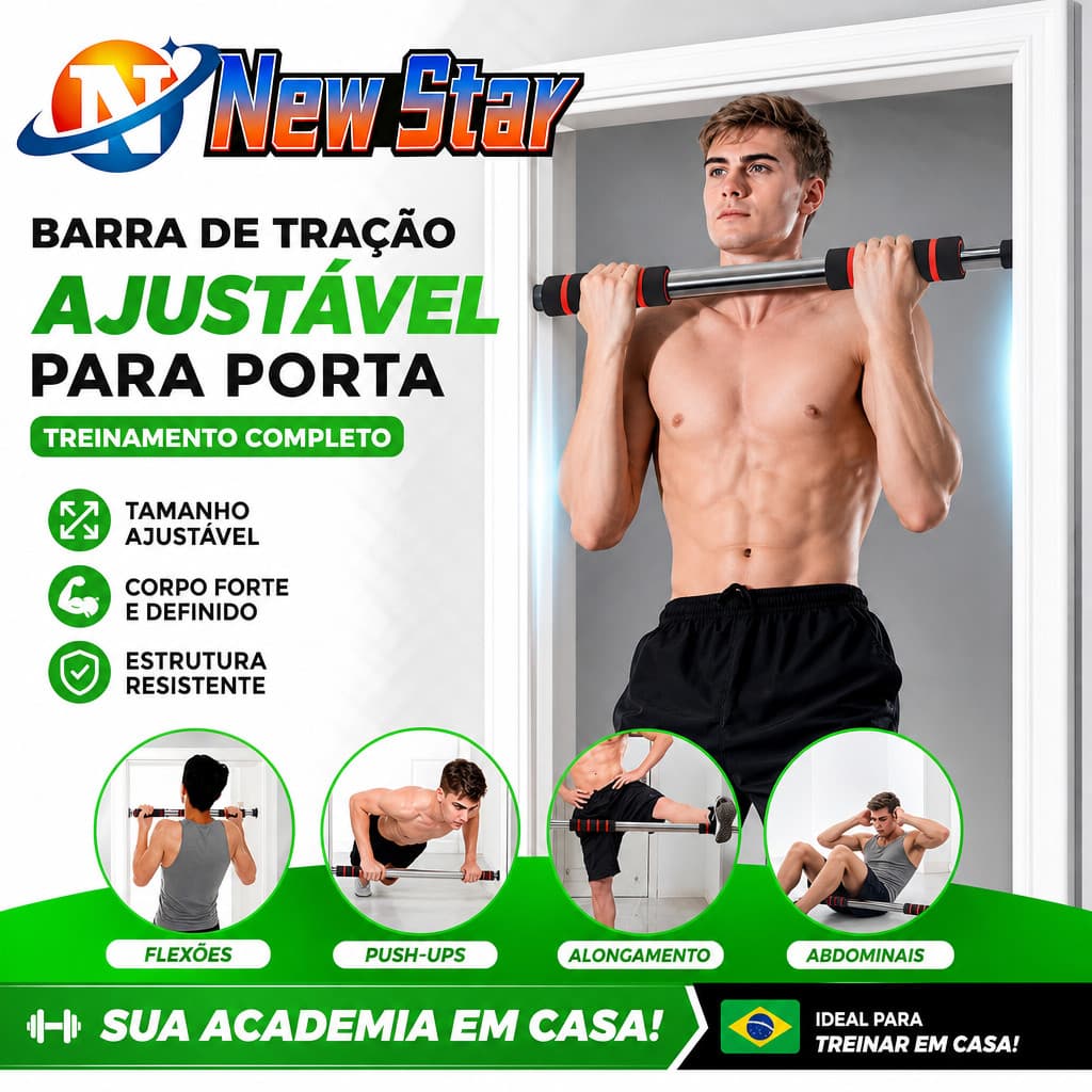 NEW STAR Barra Fixa De Porta Flexão Exercícios Musculação Ajustável