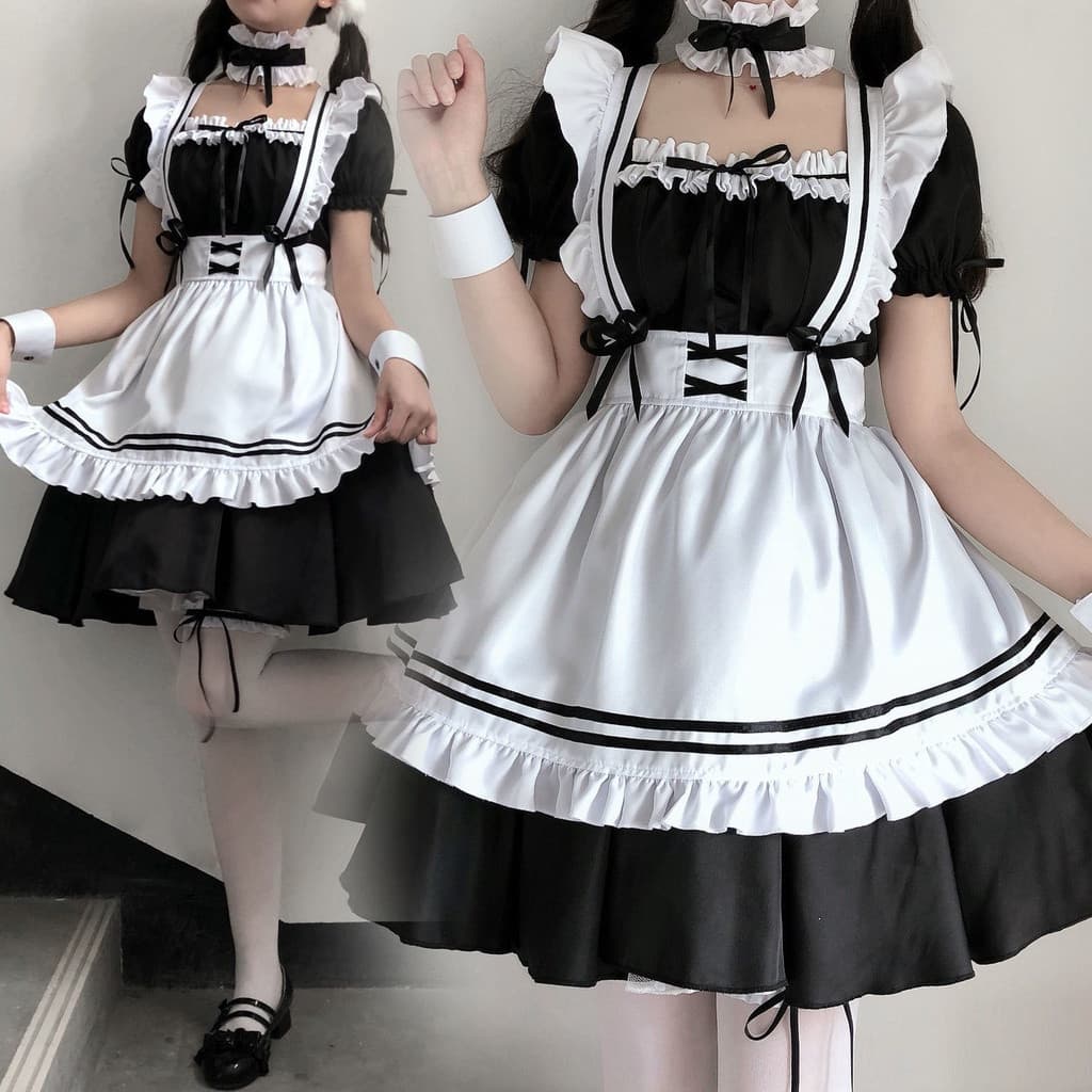 Fantasias de Empregada Fofa Lolita para Meninas, Fantasia de Cosplay, Roupa de Vestido para Show de Animação Japonesa F1