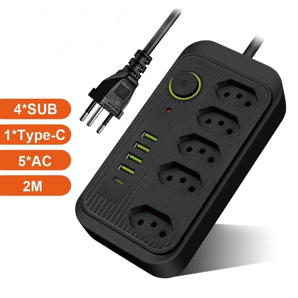 Extensão Tomadas com USB e TypeC Universal Bivolt 110v/220v 2500W Power 2m Filtro De Linha Segurança