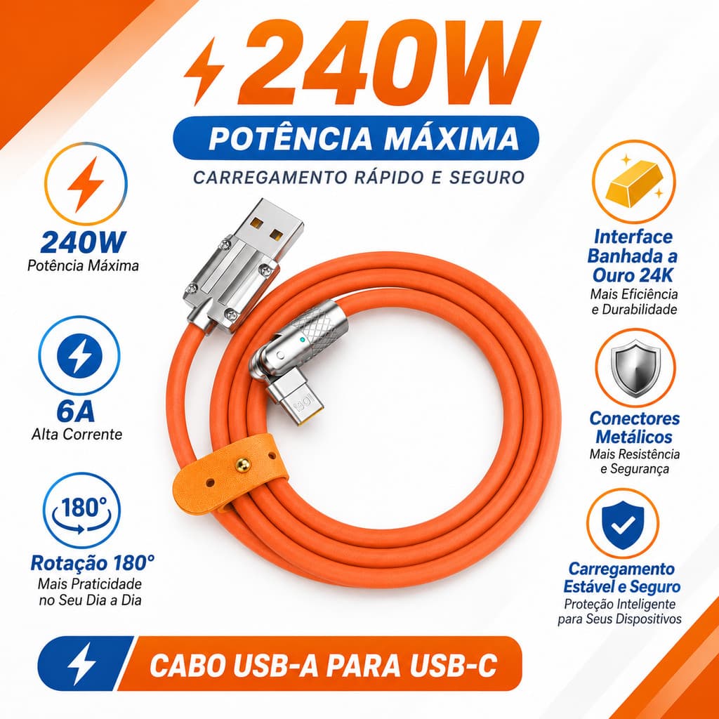 360 ° Cabo De Carregamento Rápido Giratório Tipo C Carregador V8 IOS Para iPhone 240W Silicon Samsung Moto iPhone