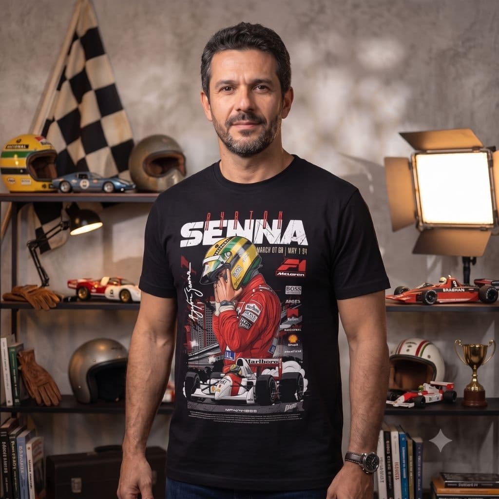 Camiseta Estampada Ayrton Senna Clássica 100% Algodão Confortável