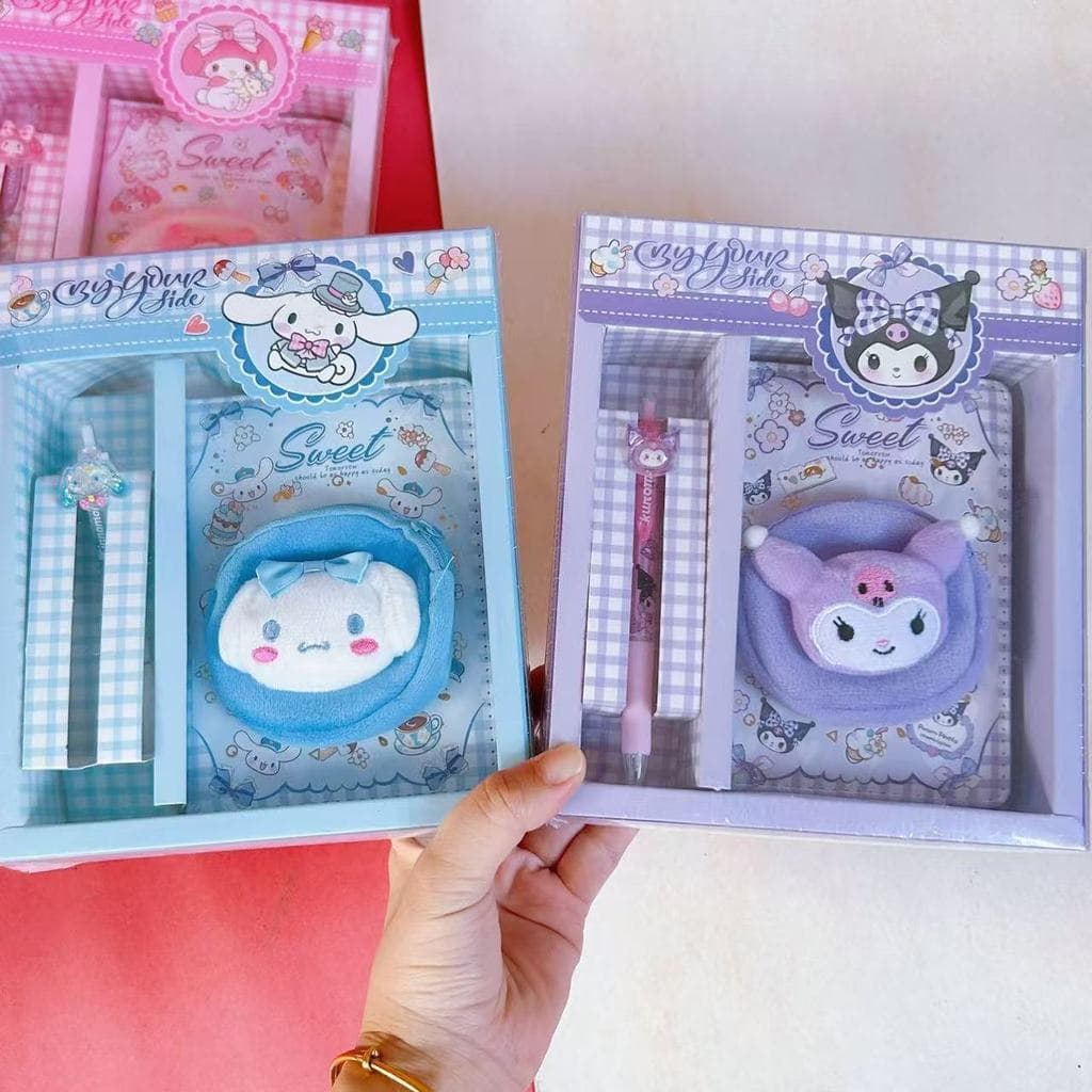 Conjunto de caneta esferográfica para Notebook, fofo, alto valor, Sanrio Colo, carteira, couro pu, bloco de notas, dia d