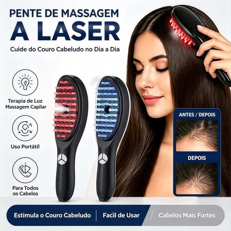 Escova Massageadora com Laser 4 em 1 – Tratamento Capilar e Estimulação Antiqueda janoclick