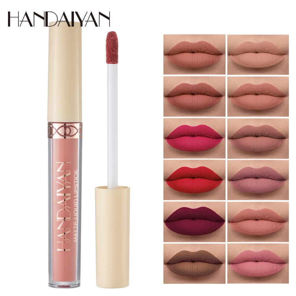 Brilho labial fosco 12 cores de longa duração brilho labial não desbotado HANDAIYAN fosco veludo batom líquido brilho la