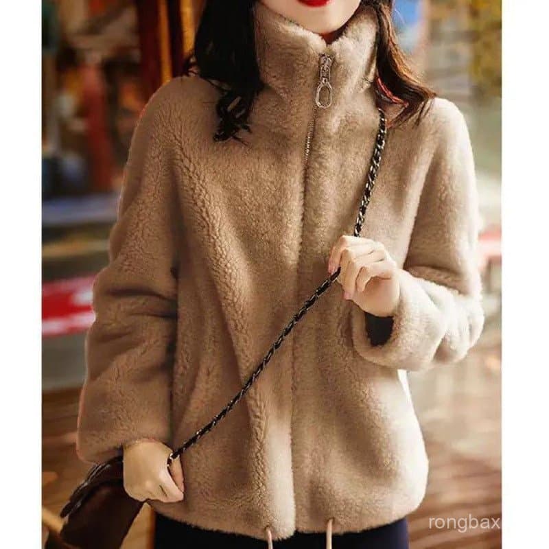 Forro de lã engrossado jaqueta feminina na moda inverno dupla face velo quente gola alta moletom feminino Cardigan Zip