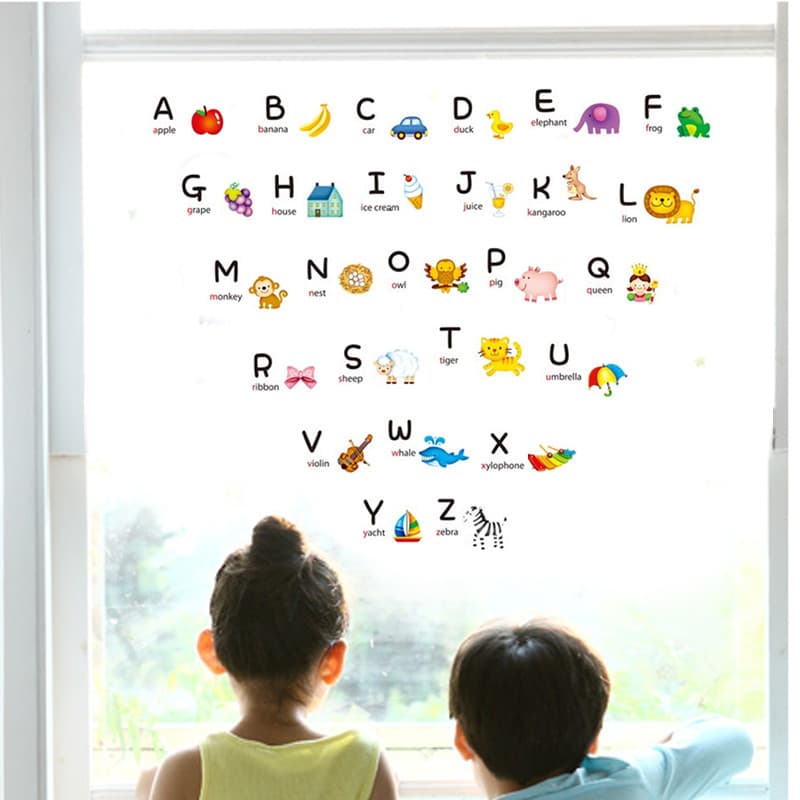 Inglês alfanumérico adesivos de parede adesivos de vidro dos desenhos animados do bebê adesivos quarto das crianças bebê