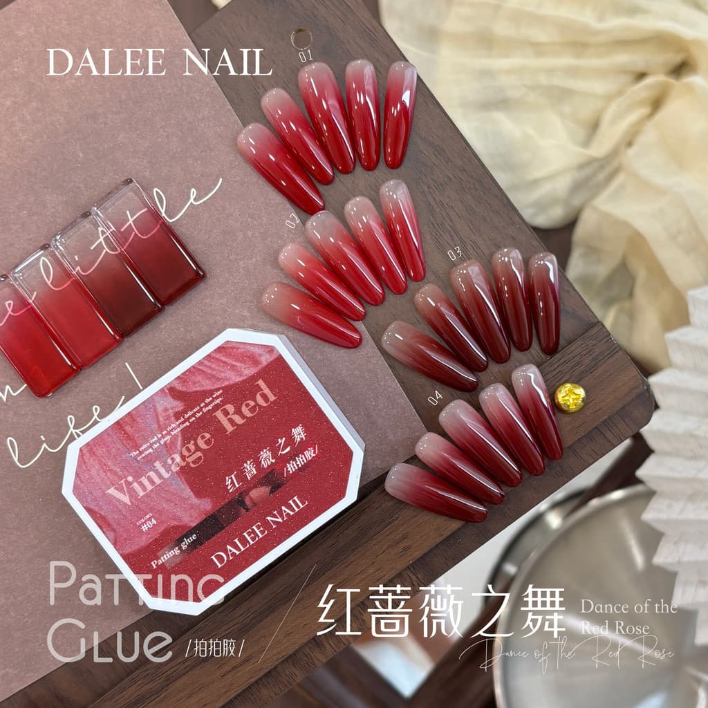 Manicure rosa vermelha dança ano novo estilo vermelho tapinhas cola alta saturação pintado gradiente de longa duração cl