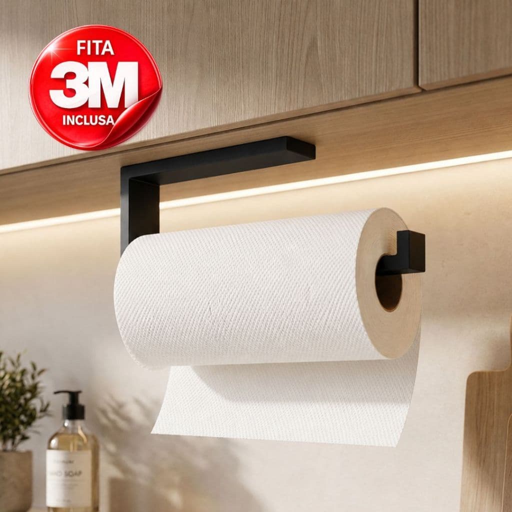 Porta Papel Toalha Adesivo Sem Furo | Organizador de Cozinha Premium | Fixação 3M