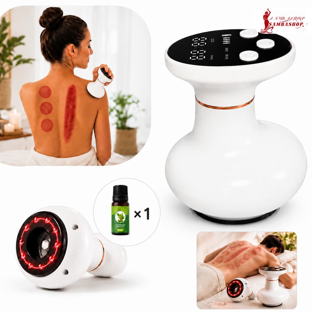 Ventosa Eletrônica Massageador de Vácuo Ventosaterapia Corporal Tratamento Anticelulite Aquecimento Relaxante Muscular