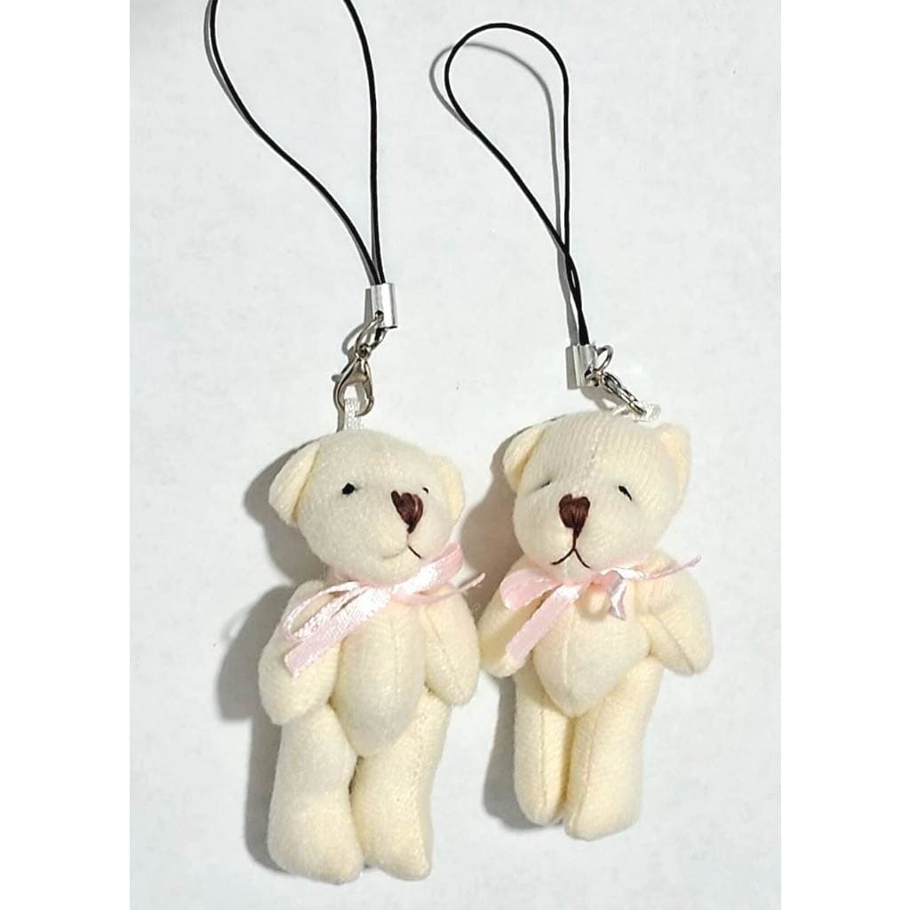 Chaveiro Ursinho de Pelúcia Creme 6,8cm x 4cm Pacote Com 2 Unidades