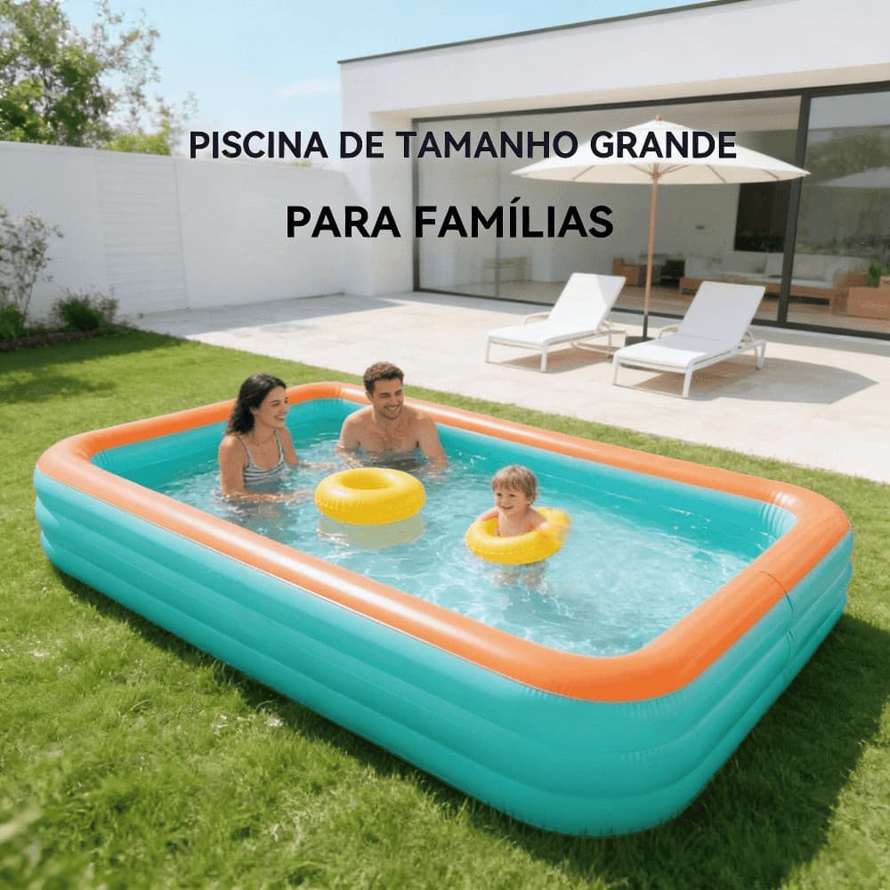 Piscina Infantil Inflável Quadrada 3m Grande com Estrutura Multicamada para Múltiplas Pessoas - Piscina de Quintal