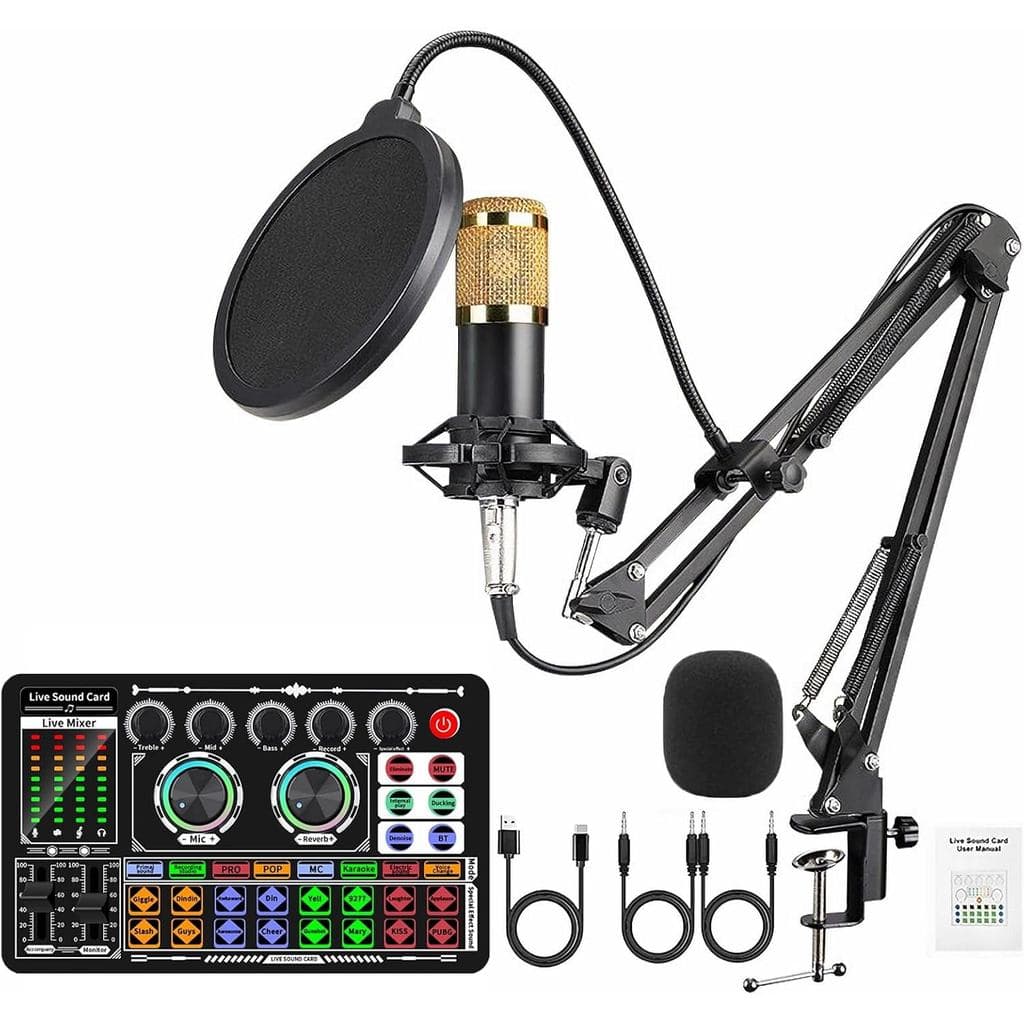 DJ Mixer Karaoke Set F999 com Mudador de Voz e Microfone para Streaming