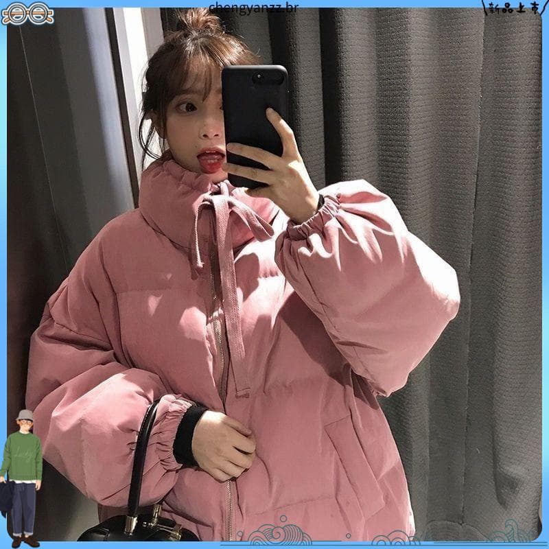 Inverno novo estilo engrossado feminino estudante algodão acolchoado jaqueta solta BF versão coreana estilo Preppy pão j