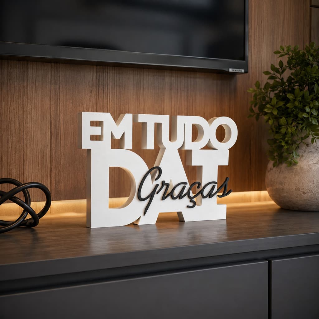Letreiro "Em Tudo Dai Graças" - Frase Decorativa Frase Religiosa Decoração Sala Quarto Escritório Minimalista