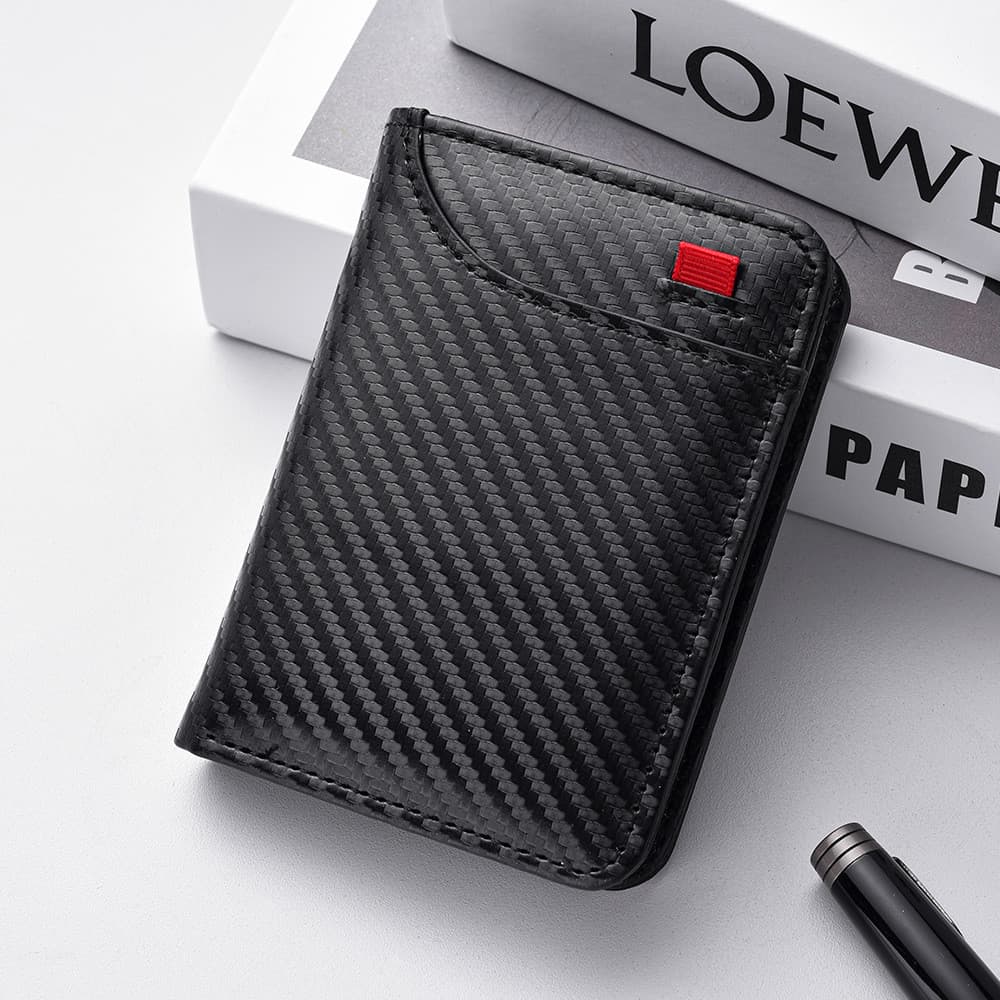 Carteira masculina Vertical com padrão de fibra de carbono Carteira masculina com Slot para vários cartões