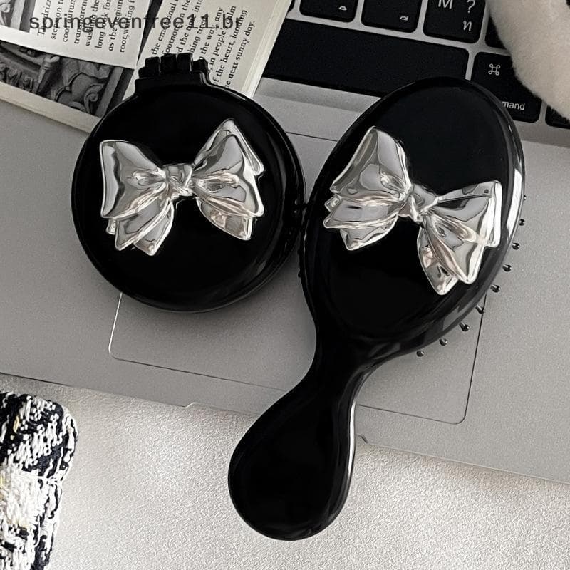 Primavera Mini Pente De Cabelo Com Espelho Dobrável Viagem Portátil Massagem Feminino Menina Escova Bla Boeknot Ferramen