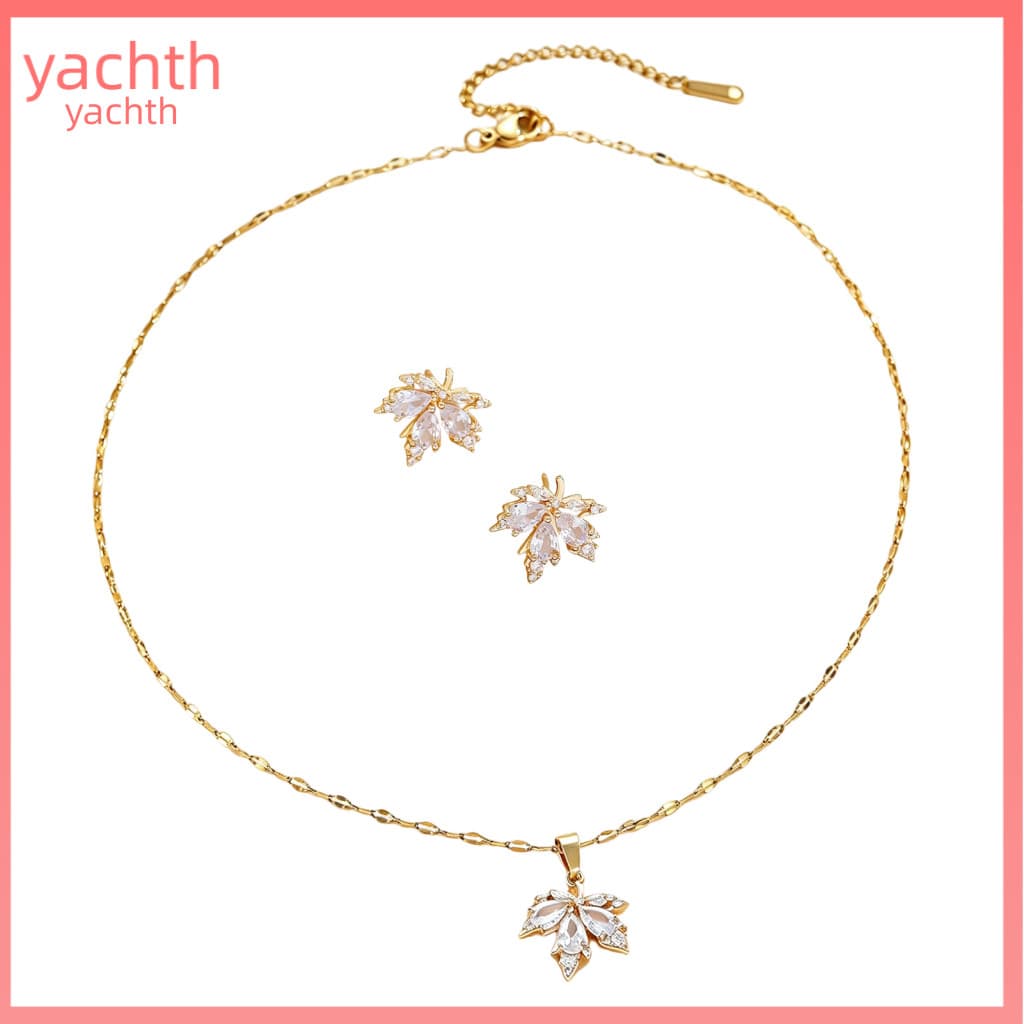 Maple Leaf Jewelry Set Fall 2pcs Rhinestone Necklace and Earrings Adjustable Pendant Stud for Women for Southeast