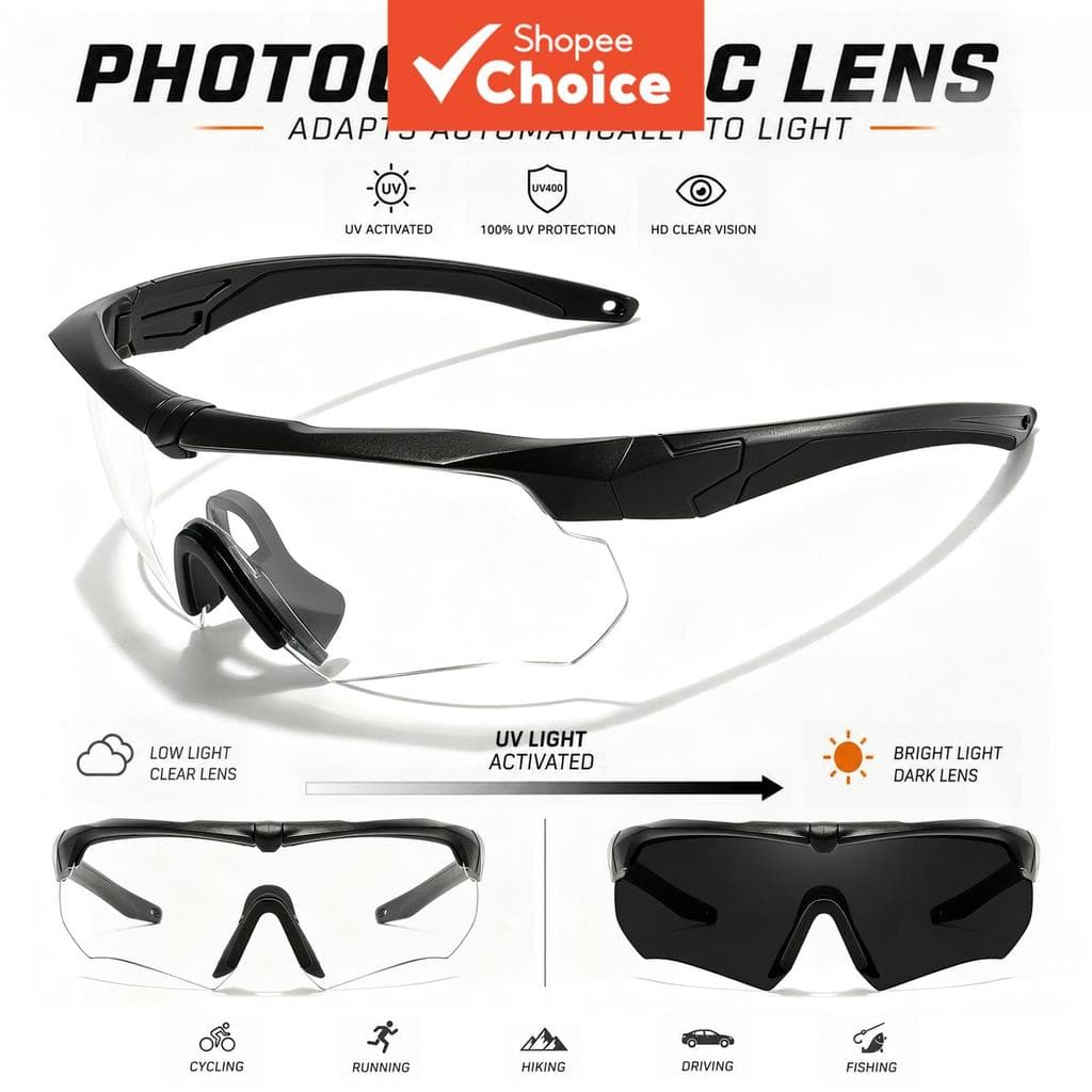 Óculos De Sol Fotocromáticos Uv400 Para Ciclismo Esportes , Corrida , Direção , Pesca