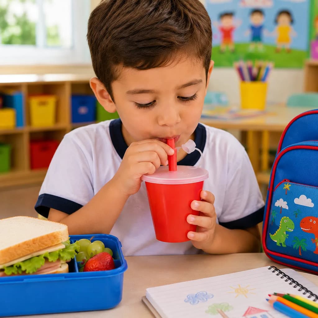 Copo Infantil Escolar Canudo Plástico C/ Tampa 200ml Dpg
