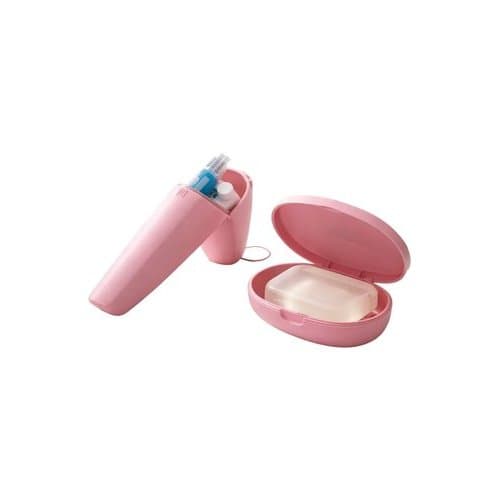 Kit Organizador Banheiro Suporte Porta Escova Dental Saboneteira Rosa Design Moderno Compacto Resistente Prático