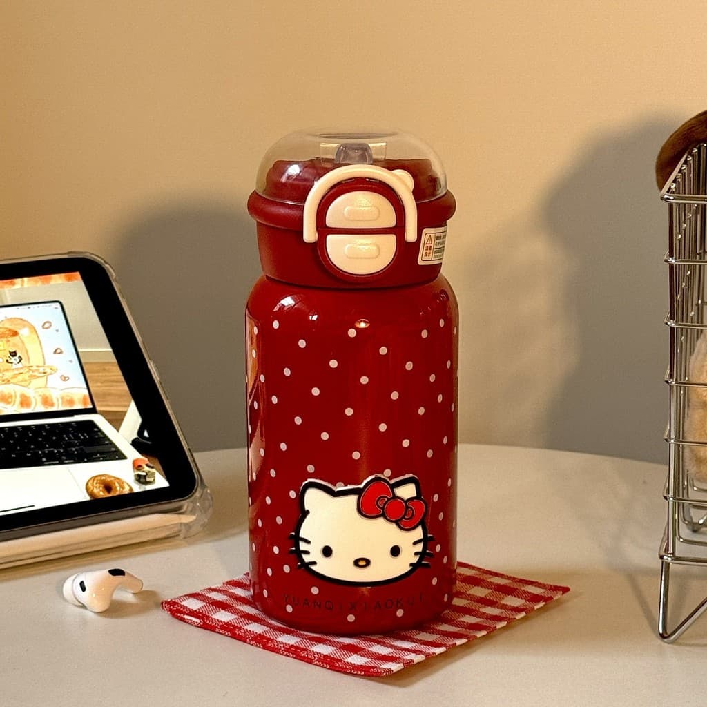 Copo térmico ins meninas copo de água de alto valor estudante portátil bonito duplo beber copo Retro vermelho bolinhas g