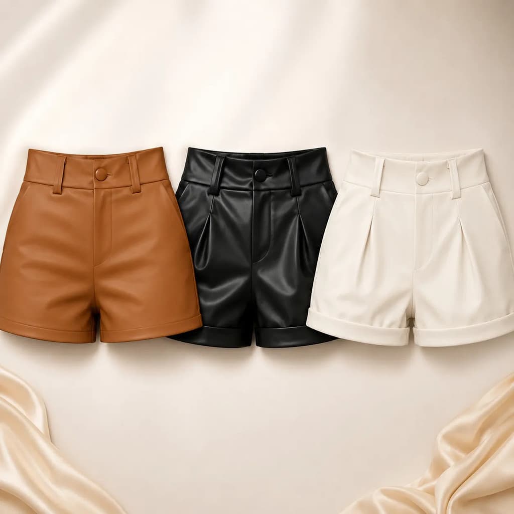 Short Couro Feminino Fake Cintura Alta Elegante Luxo Inverno