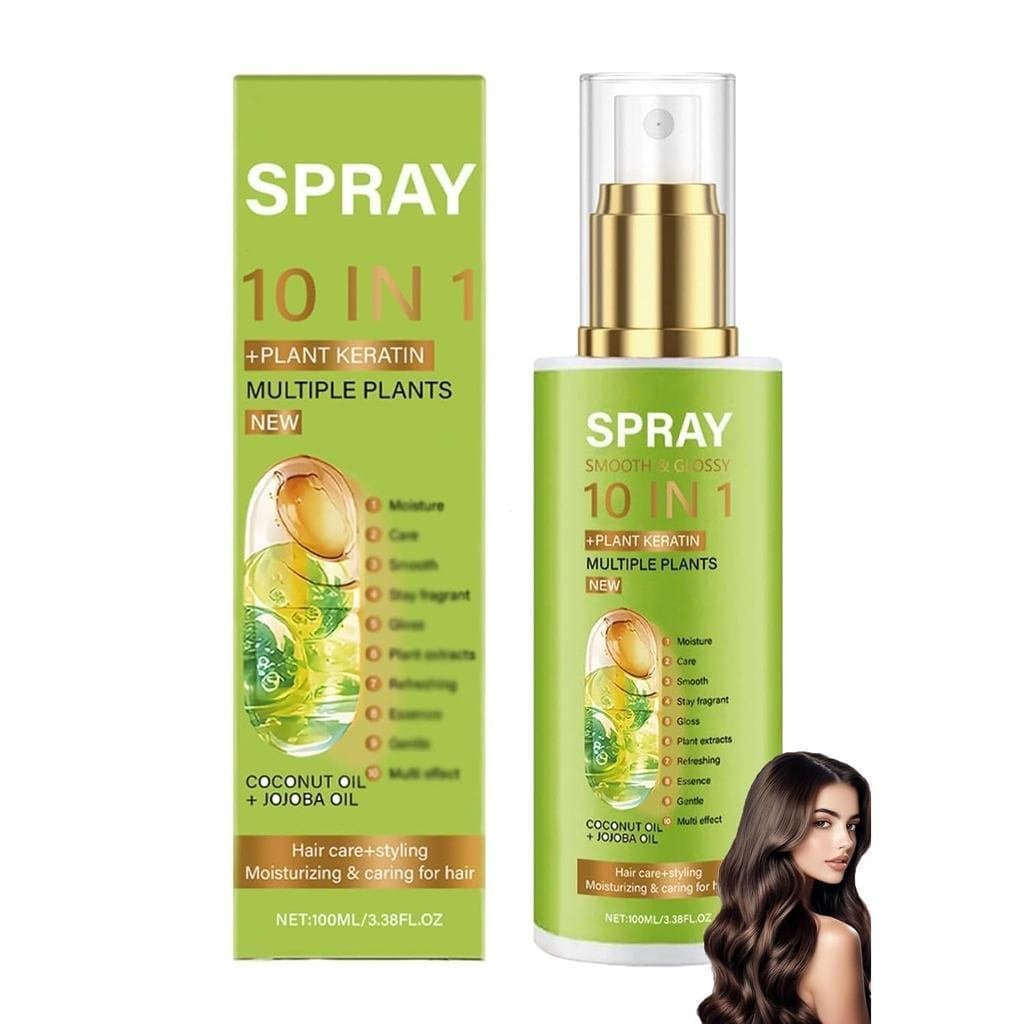 Spray Capilar de Queratina 10 em 1 – Hidratação Durante Todo o Dia, Óleo de Jojoba e Coco – Controle de Frizz, Brilho e