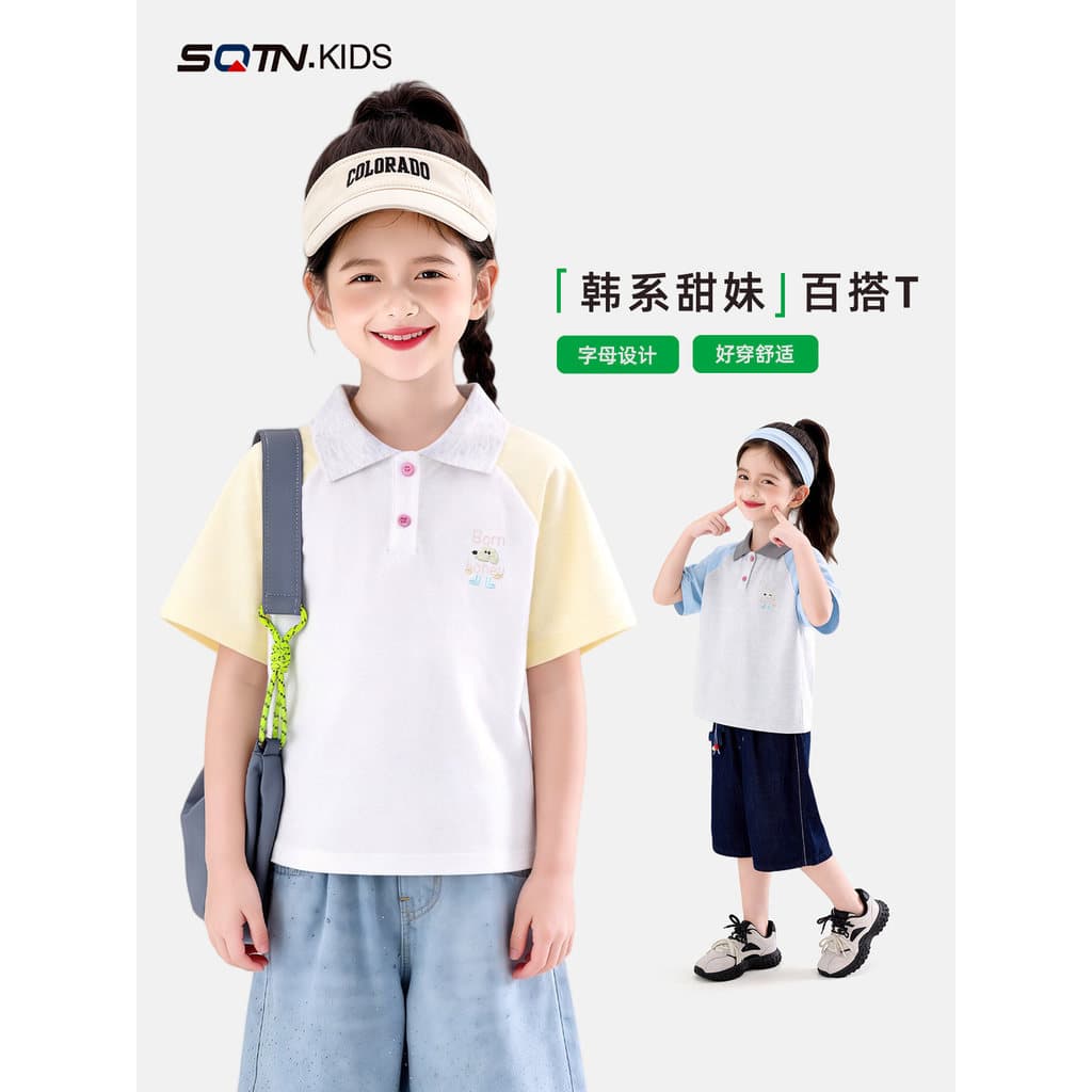 Meninas de manga curta camiseta verão 2026 novo estilo estilo ocidental crianças lapela camisa POLO roupas de verão gran