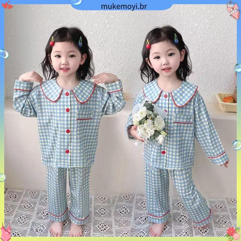 Pijamas crianças meninas primavera outono pijamas do bebê manga longa primavera outono Cardigan casa bonito dos desenhos
