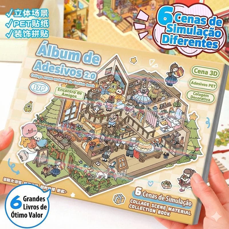 🎨 Livro Adesivos 3D Reutilizáveis Infantil | Brinquedo Educativo Sem Tela Antiestresse | DIY Scrapbook Presente Criativ