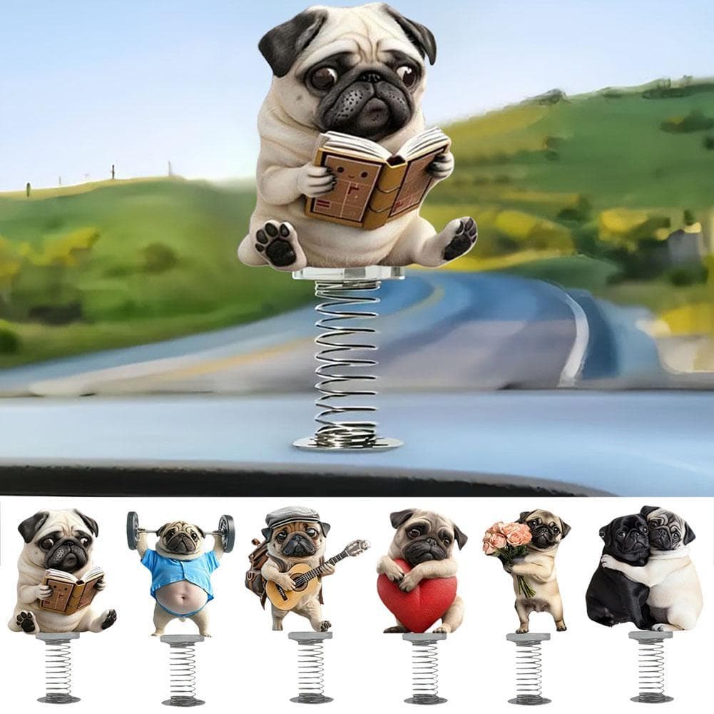 Bonito Pug Cão Acrílico Primavera Bobblehead Decoração Do Carro Vacilante Painel Brinquedo Para Diversão Experiência De